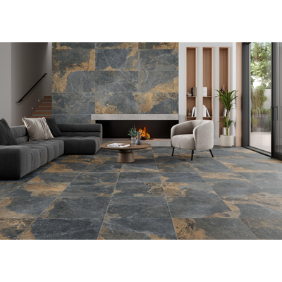 STN Ceramica wand- en vloertegel - 59.5x59.5cm - 9.5mm - gerectificeerd - Natuursteen look - Zwart