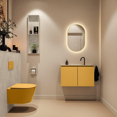 MONDIAZ TURE-DLUX 80cm toiletmeubel Ocher. EDEN wastafel Opalo positie midden. Met 1 kraangat.