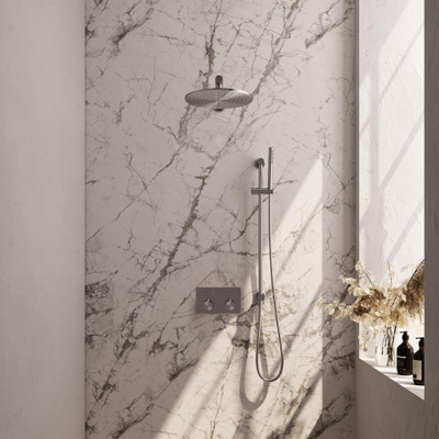 BRAUER Brushed Edition Thermostatische Regendouche inbouw - drukknoppen - SET 62 - 30cm hoofddouche - rechte muurarm - staaf handdouche - doucheslang - geïntegreerde glijstang - RVS geborsteld PVD