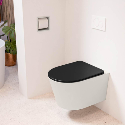 MONDIAZ LAVIE wandclosetpack - 36x53cm - diepspoel - rimless - Linen (offwhite) - softclose - quick-release - toiletzitting - Urban (zwart)