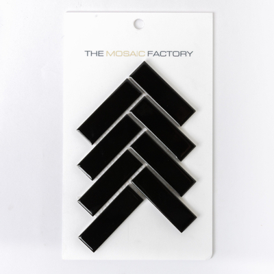 SAMPLE The Mosaic Factory Paris mozaïektegel 2.3x7.3x0.6cm voor wand en vloer voor binnen en buiten visgraat Keramiek Glans Zwart