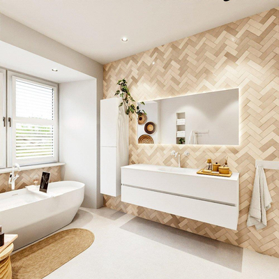 MONDIAZ VICA 150cm badmeubel onderkast Talc 2 lades. Wastafel MOON midden 1 kraangat, kleur Talc.