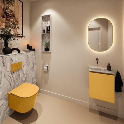 MONDIAZ TURE-DLUX 40cm toiletmeubel Ocher. EDEN wastafel Glace positie links. Zonder kraangat.