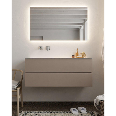 MONDIAZ VICA Badkamermeubelset - 120cm - 2 lades - wasbak Cloud links - 0 kraangaten - solid surface smoke