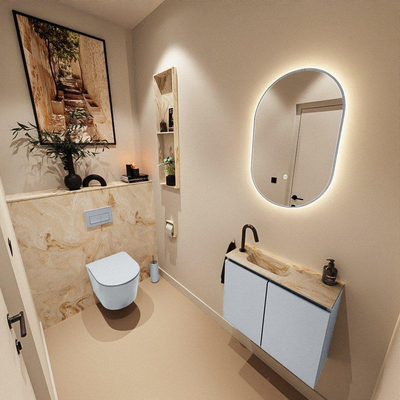 MONDIAZ TURE-DLUX 60cm toiletmeubel Clay. EDEN wastafel Frappe positie links. Met 1 kraangat.