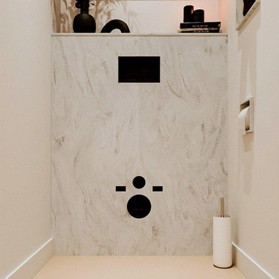 MONDIAZ HOPE Toiletplaat Set - solid surface achterwand - 100x125cm - Planchet 100x23cm - voorgeboord - Opalo