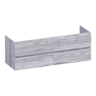 BRAUER Solution Wastafelonderkast - 140x46x50cm - 4 softclose greeploze lades - 2 sifonuitsparing - MFC - Birch inclusief BRAUER Furiosa Meubelwastafel 2 wasbakken zonder kraangaten Finestone glanzend wit SHOWROOMMODEL OUTLETSTORE