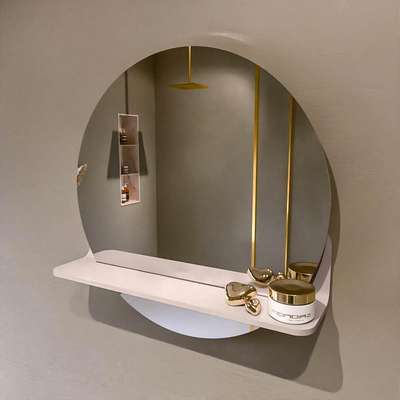 Mondiaz SPOT Badkamerspiegel - rond 50cm - spiegelplanchet - kleur Rosee