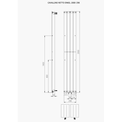 Plieger Cavallino Retto designradiator verticaal enkel middenaansluiting 2000x298mm 666W wit