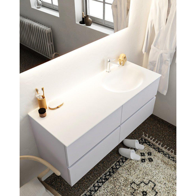 MONDIAZ VICA Badkamermeubelset - 120cm - 4 lades - wasbak Moon rechts - 1 kraangat - solid surface cale