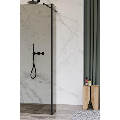 Fortifura Galeria zijwand - 50x200cm - rookglas - 8mm - met hoekprofiel - mat zwart