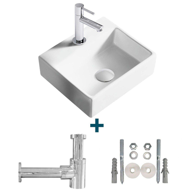 Nemo Spring Sun fonteinset 33.5x29.5cm zonder overloop inclusief 14cm koudwaterkraan en sifon porselein wit