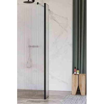 Fortifura Galeria zijwand - 40x200cm - ribbel glas - 8mm - met hoekprofiel - mat zwart