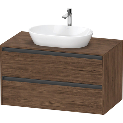 Duravit Ketho 2 wastafelonderbouwkast incl. consoleplaat met 2 laden 100x55x56.8cm met handgrepen antraciet donker noten mat