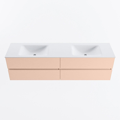 MONDIAZ Vica Badkamermeubelset - 180cm - onderkast rosee - 4 lades - wastafel cloud dubbel - zonder kraangaten - 60cm hoge versie - talc
