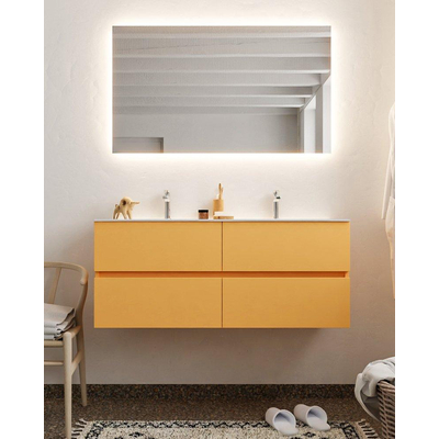 MONDIAZ VICA Badkamermeubelset - 120cm - 4 lades - wasbak Moon dubbel - 2 kraangaten - solid surface ocher