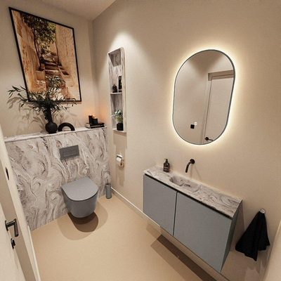 MONDIAZ TURE-DLUX 80cm toiletmeubel Smoke. EDEN wastafel Glace positie midden. Zonder kraangat.