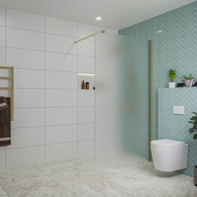 Fortifura Galeria inloopdouche - 110x200cm - mat glas - wandarm - Geborsteld Messing PVD (Goud)