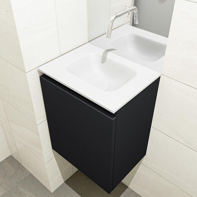MONDIAZ OLAN Fonteinset - 40x30x40cm - 0 kraangaten - 1 lade - urban mat - wasbak midden - Solid Surface Wit