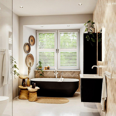 MONDIAZ VICA 60cm badmeubel onderkast Urban 2 lades. Wastafel DENIA midden 1 kraangat, kleur Glanzend Wit.