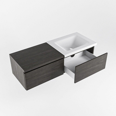 MONDIAZ BUKLA 120cm badmeubel met module 60 kleur Dark Brown met 2 lades. Wastafel CLOUD rechts 0 kraangaten kleur Talc.