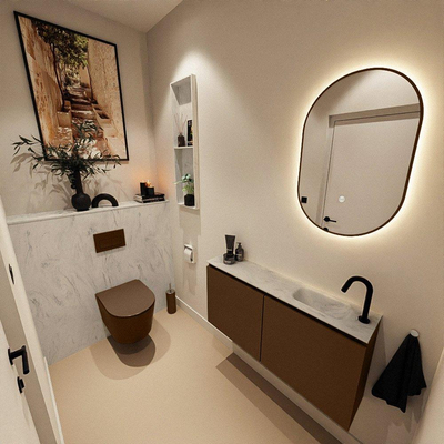 MONDIAZ TURE-DLUX 100cm toiletmeubel Rust. EDEN wastafel Opalo positie rechts. Met 1 kraangat.