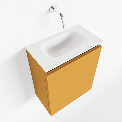 MONDIAZ TURE Fonteinset - 40x23x50cm - 0 kraangaten - 1 deur - ocher mat - Wasbak midden - Solid Surface Wit