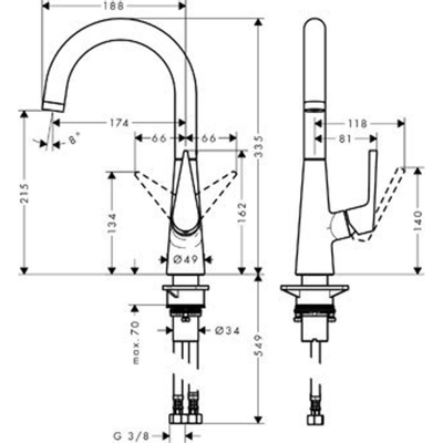 Hansgrohe Talis S keukenkraan 220 met hoge draaibare uitloop instelbaar 110°, 150° of 360° chroom