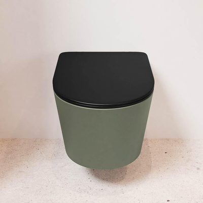 MONDIAZ LAVIE wandclosetpack - 36x53cm - diepspoel - rimless - Army (groen) - softclose - quick-release - toiletzitting - Urban (zwart)