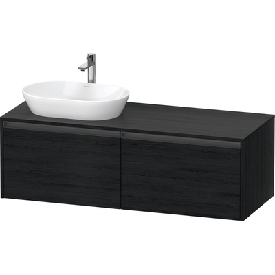 Duravit Ketho 2 wastafelonderbouwkast incl. consoleplaat met 2 laden voor waskom links 140x55x45.9cm met handgrepen antraciet eiken zwart mat