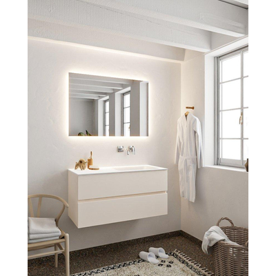 MONDIAZ VICA Badkamermeubelset - 100cm - 2 lades - wasbak Cloud rechts - 0 kraangaten - solid surface linen