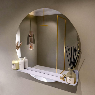 Mondiaz SPOT Badkamerspiegel - rond 90cm - spiegelplanchet - kleur Cale