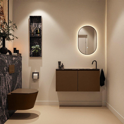 MONDIAZ TURE-DLUX 100cm toiletmeubel Rust. EDEN wastafel Lava positie rechts. Met 1 kraangat.