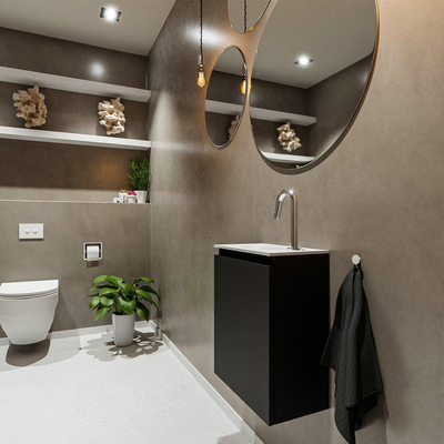 MONDIAZ TURE Fonteinset - 40x23x50cm - 1 kraangat - 1 deur - urban mat - Wasbak links - Solid Surface Wit