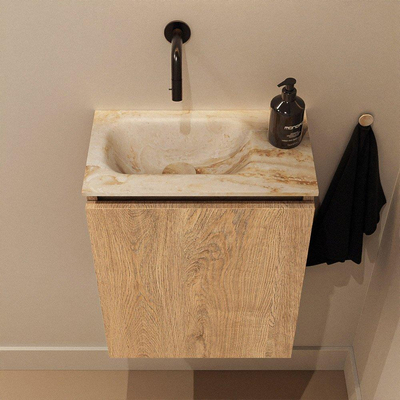 MONDIAZ TURE-DLUX 40cm toiletmeubel Washed Oak. EDEN wastafel Frappe positie links. Zonder kraangat.