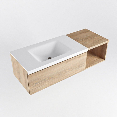 Mondiaz BUKLA Badkamermeubelset - 120x45x34cm - 0 kraangaten - wasbak links - solid surface - Talc - greeploos - 1 lade - Melamine - Washed Oak