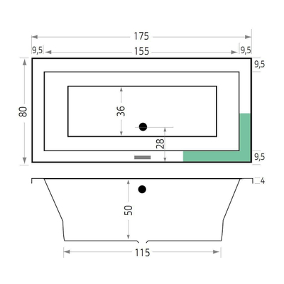 Xenz Society ligbad 175x80x50cm met poten zonder afvoer Acryl Cement Mat