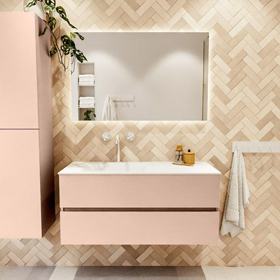 MONDIAZ VICA Badkamermeubelset - 110cm - onderkast rosee- 2 lades - wastafel cloud links - 1 kraangat - 60cm hoge versie - talc