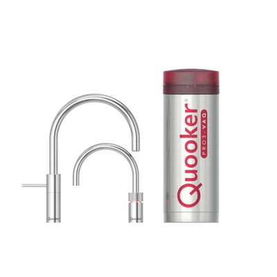 Quooker Nordic Round Twintaps kokendwaterkraan - draaibare uitloop - PRO3 reservoir - Warm / kokend water - Chroom