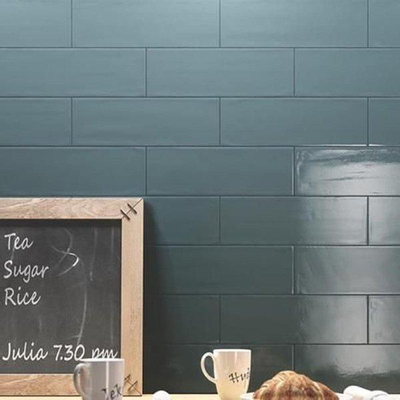 SAMPLE Ragno Brick glossy Wandtegel 10x30cm 7.5mm witte scherf Blue