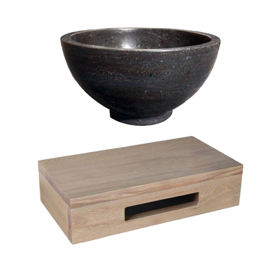 Adema Fonteinset met Waskom 20x20x9cm hardsteen fonteinplank 40x25x10cm rechthoek met handdoekhouder eiken