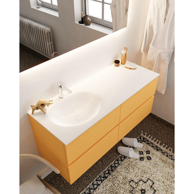 MONDIAZ VICA Badkamermeubelset - 120cm - 4 lades - wasbak Moon links - 1 kraangat - solid surface ocher