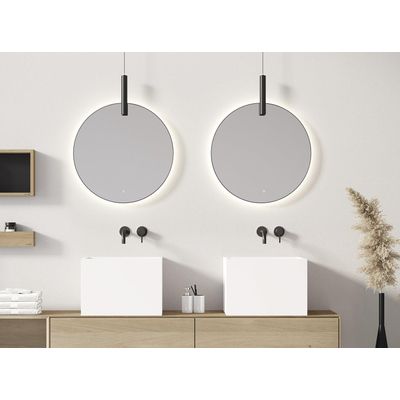 Looox Mirror collection spiegel - rond 100cm - ind.LED verl. sp.verw. m.black