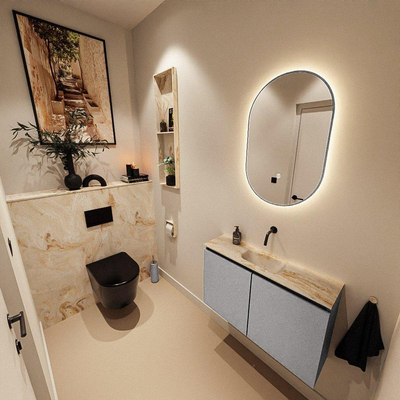 MONDIAZ TURE-DLUX 80cm toiletmeubel Plata. EDEN wastafel Frappe positie midden. Zonder kraangat.