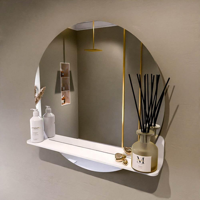 Mondiaz SPOT Badkamerspiegel - rond 70cm - spiegelplanchet - kleur Talc