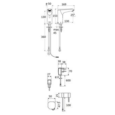 Schell Xeris E HD K elektronische wastafelkraan medium v. koud water met stekker trafo 220V met infrarood sensor chroom