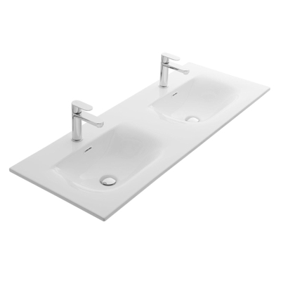 Thebalux Wastafel soft 120cm keramiek 2x kom 2x kraangat