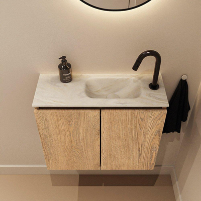 MONDIAZ TURE-DLUX 60cm toiletmeubel Washed Oak. EDEN wastafel Ostra positie rechts. Met 1 kraangat.