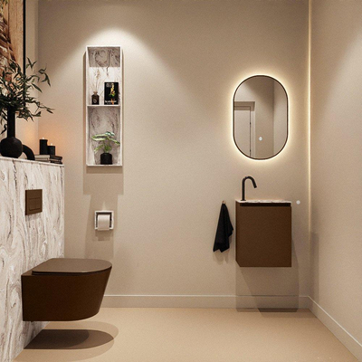 MONDIAZ TURE-DLUX 40cm toiletmeubel Rust. EDEN wastafel Glace positie rechts. Met 1 kraangat.