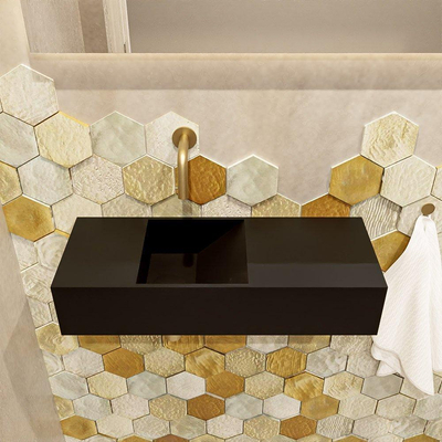 Mondiaz TYNE Fonteinset - 60x23x12cm - wasbak links - 0 kraangaten - solid surface Urban mat